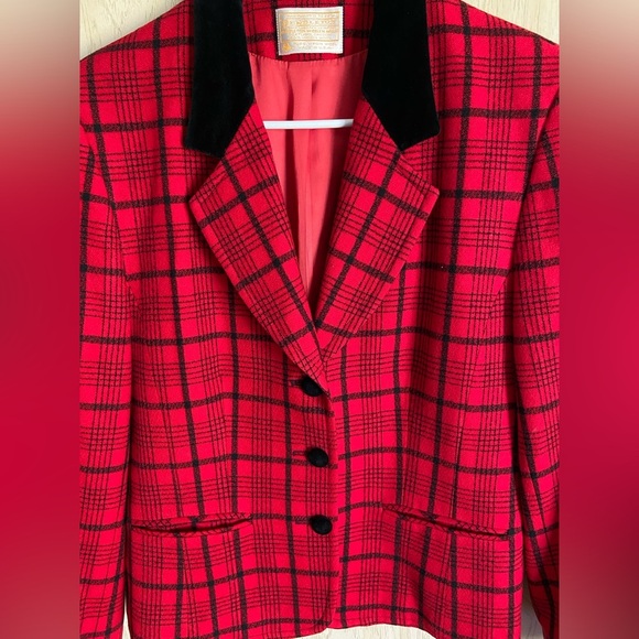 Vintage Pendleton Blazer Jacket Womens 10 Red Plaid & Velvet Wool Made in USA - Picture 2 of 10